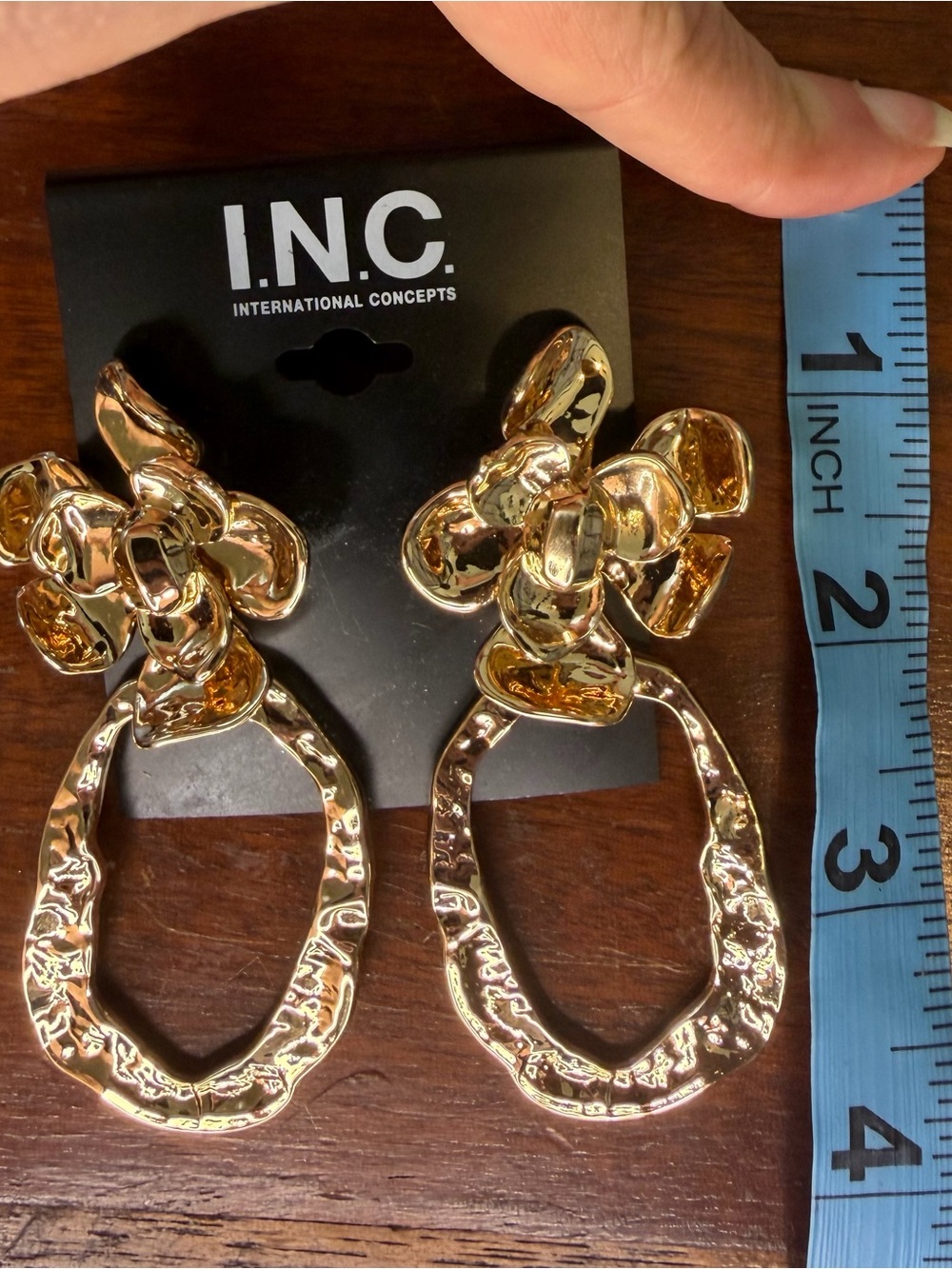 INC International Concepts Shiny Gold Floral Open-Link Drop Earrings - Picture 3 of 5